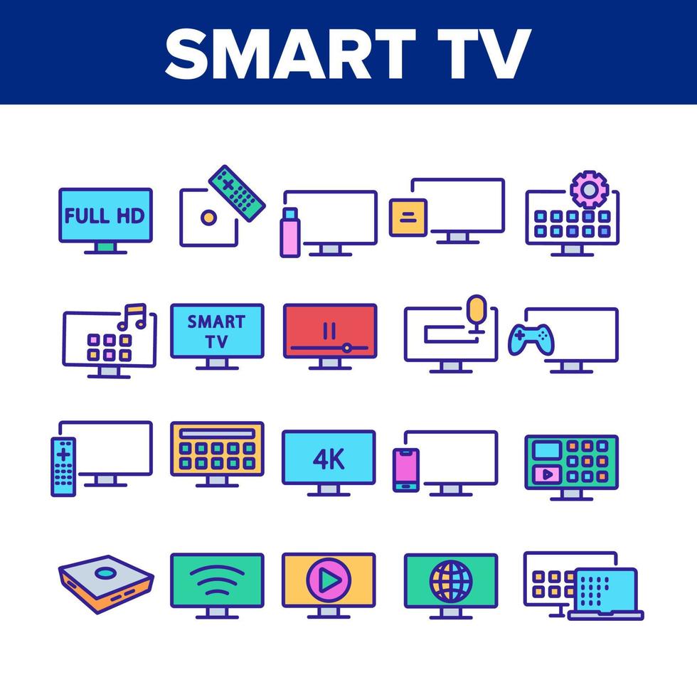 le icone della raccolta della televisione di smart tv impostano il vettore