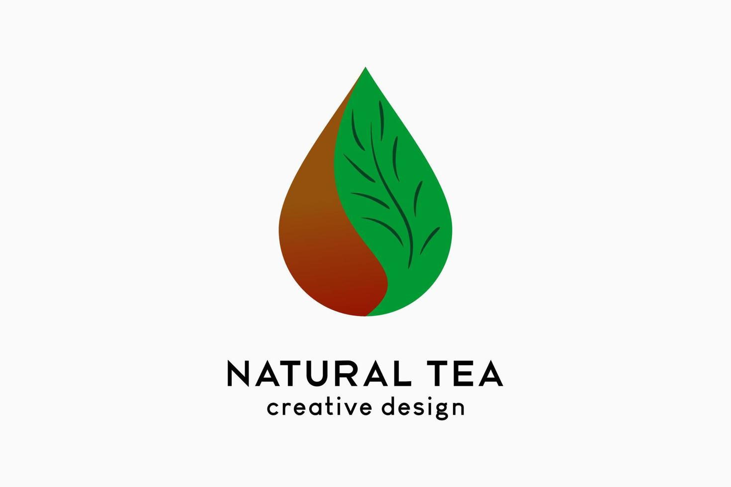 design del logo delle gocce di tè, icona della foglia di tè con il concetto creativo in gocce. illustrazione del logo vettoriale per il business delle bevande.