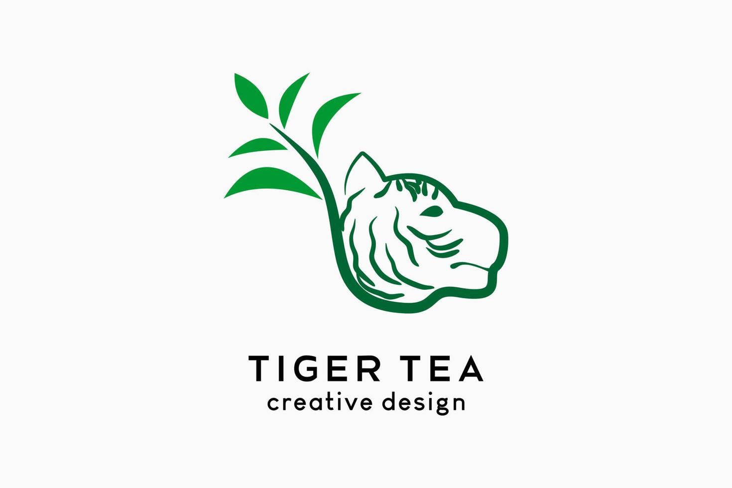 design del logo del tè della tigre, icona del tè combinata con la testa della tigre con un concetto creativo. illustrazione del logo vettoriale per il business delle bevande.