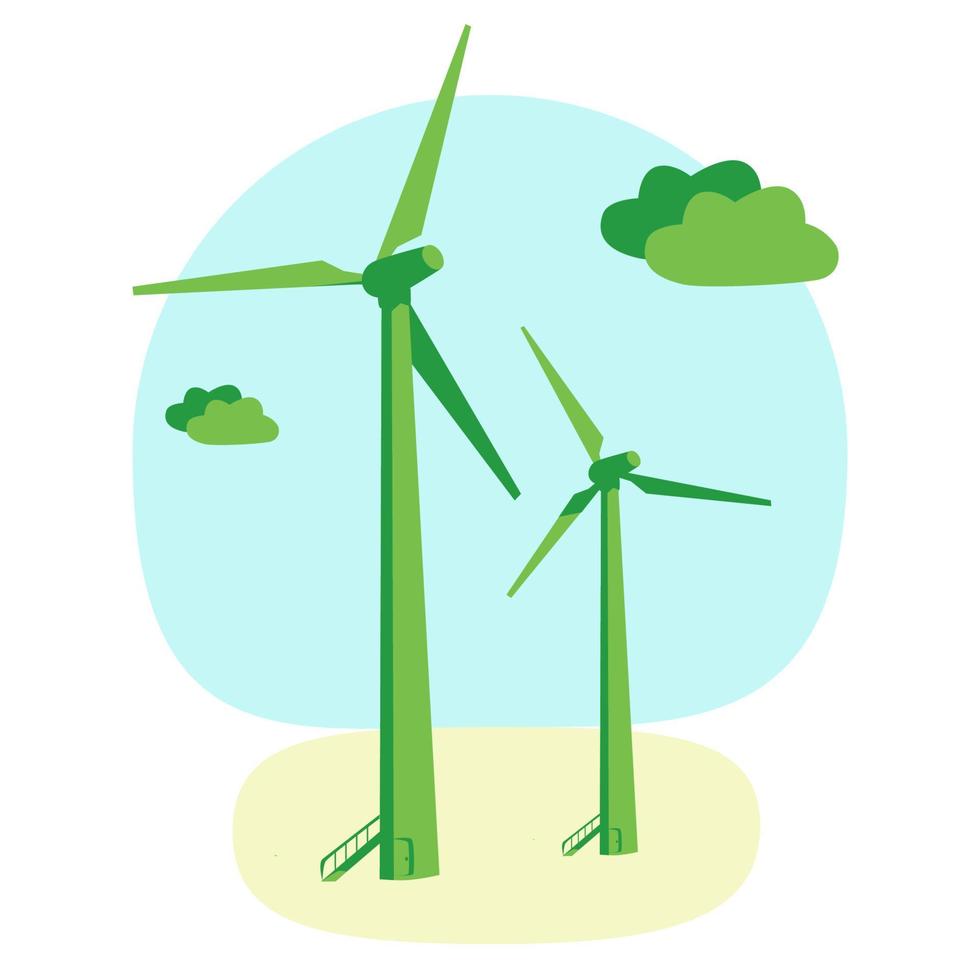 energia verde turbina eolica eco elettricità, illustrazione di colori verdi vettore