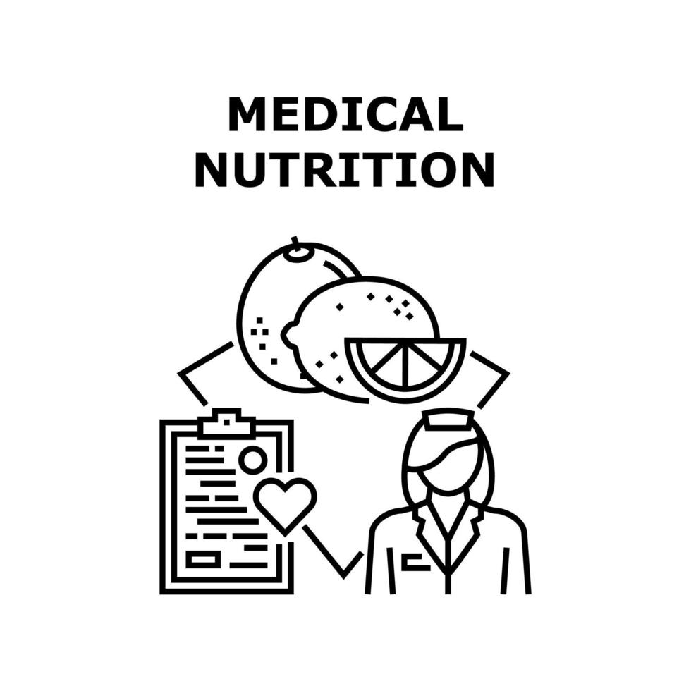 illustrazione nera del concetto di dieta di nutrizione medica vettore
