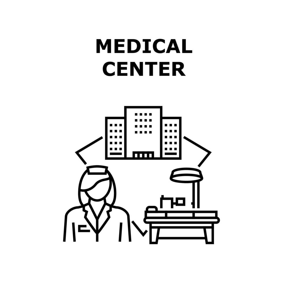 illustrazione nera del concetto di vettore del centro medico