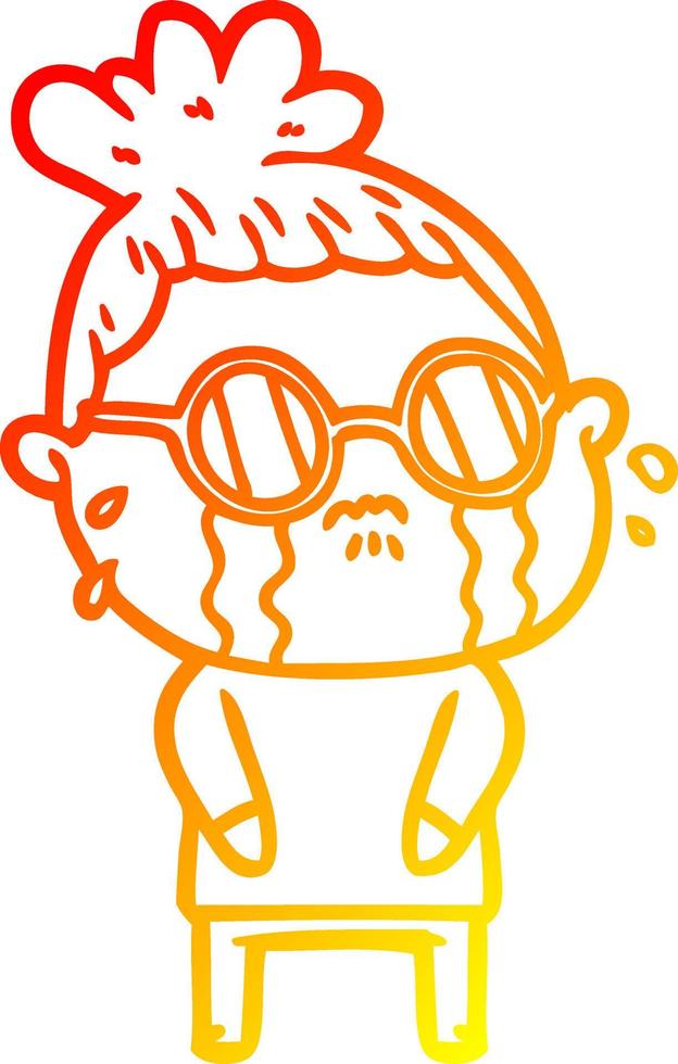 caldo gradiente disegno cartone animato donna che piange con gli occhiali vettore