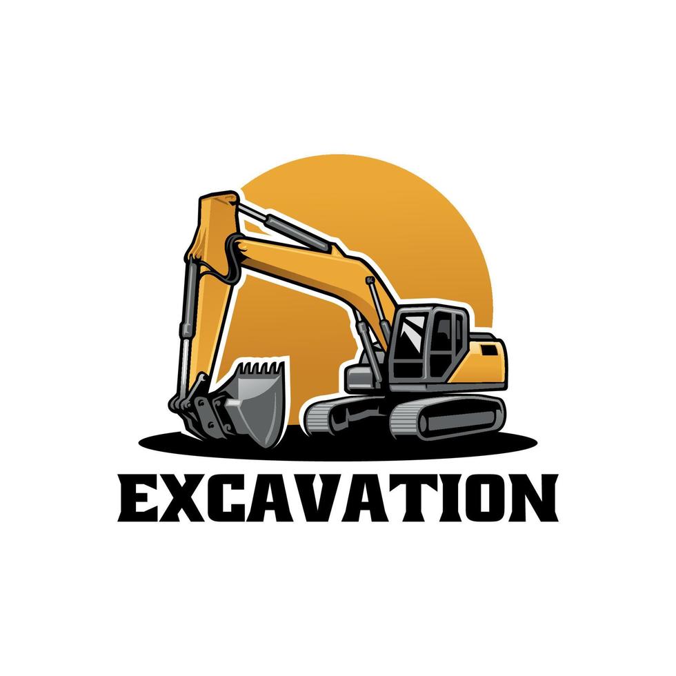 vettore del logo dell'illustrazione della costruzione per impieghi gravosi dell'escavatore