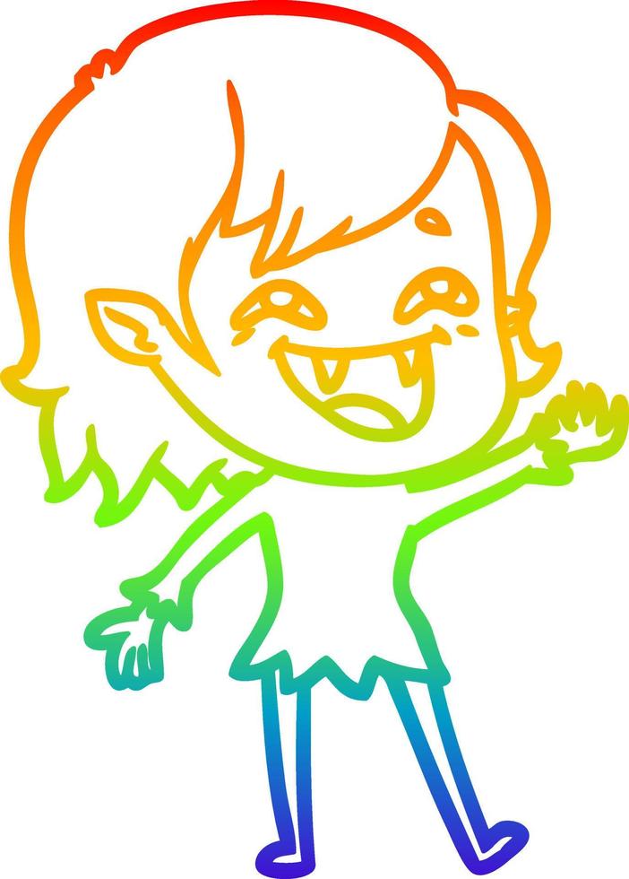 arcobaleno gradiente linea disegno cartone animato che ride ragazza vampiro vettore