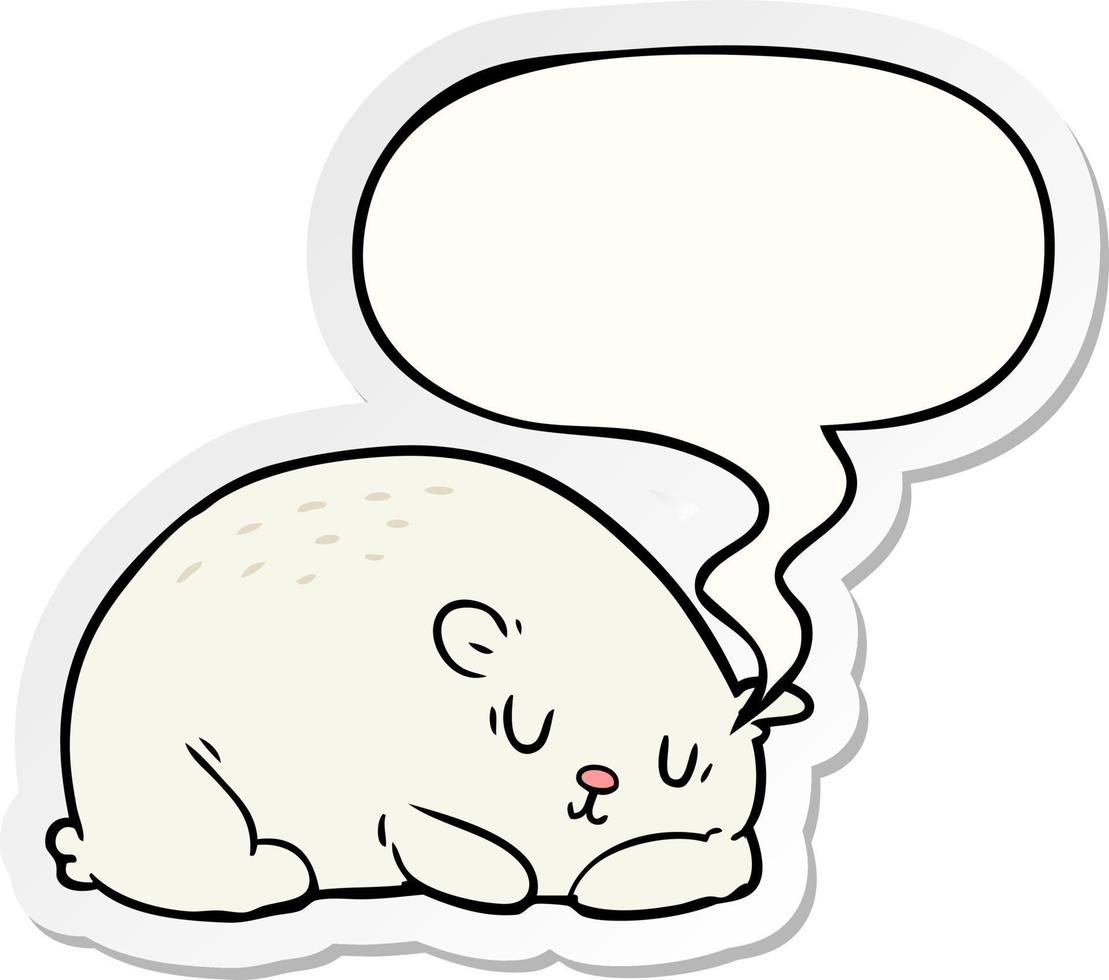 cartone animato assonnato orso polare e fumetto adesivo vettore