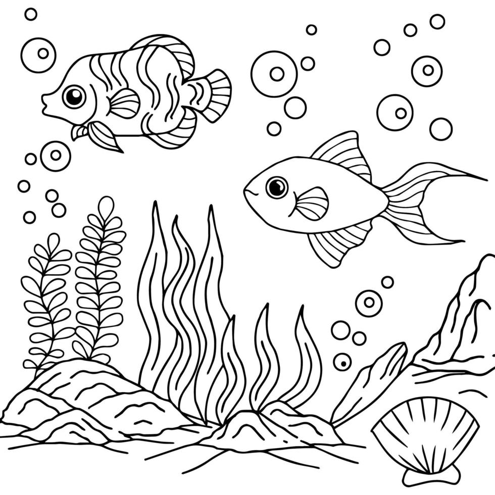 disegno vettoriale colorazione pagina pesci d'acqua per bambini