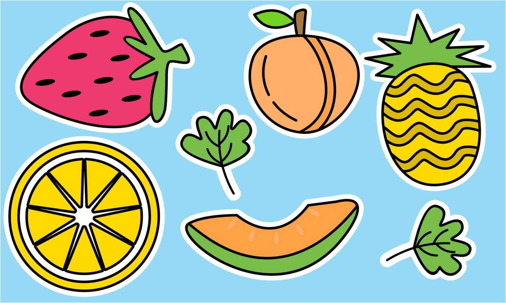 scarabocchiare i frutti. frutta tropicale naturale, frutta biologica o cibo vegetariano. icone vettoriali isolate