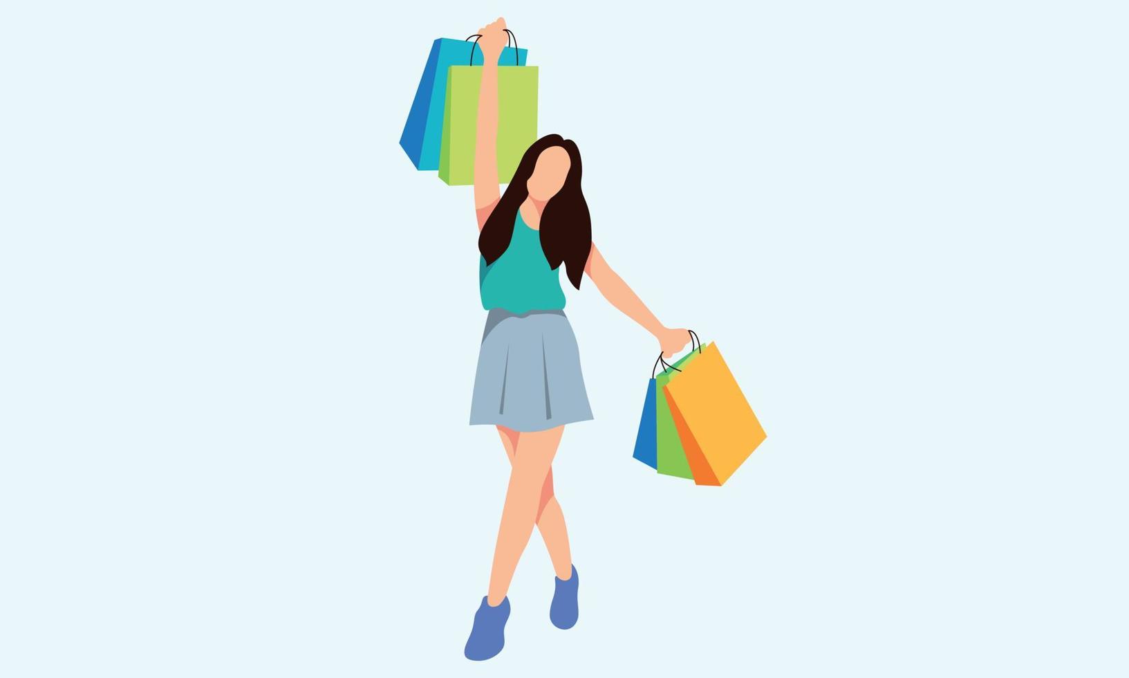 donna dello shopping che tiene borse illustrazione logo vettore