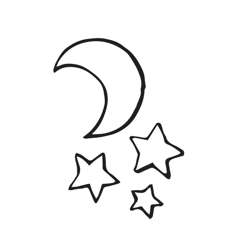 illustrazione vettoriale d'archivio in stile doodle. carino disegno luna e stelle isolati su sfondo bianco