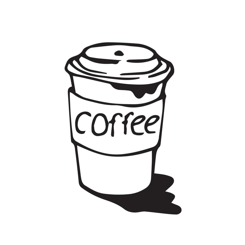 stock illustrazione tazza di carta con caffè. disegno in stile doodle isolato su sfondo bianco vettore