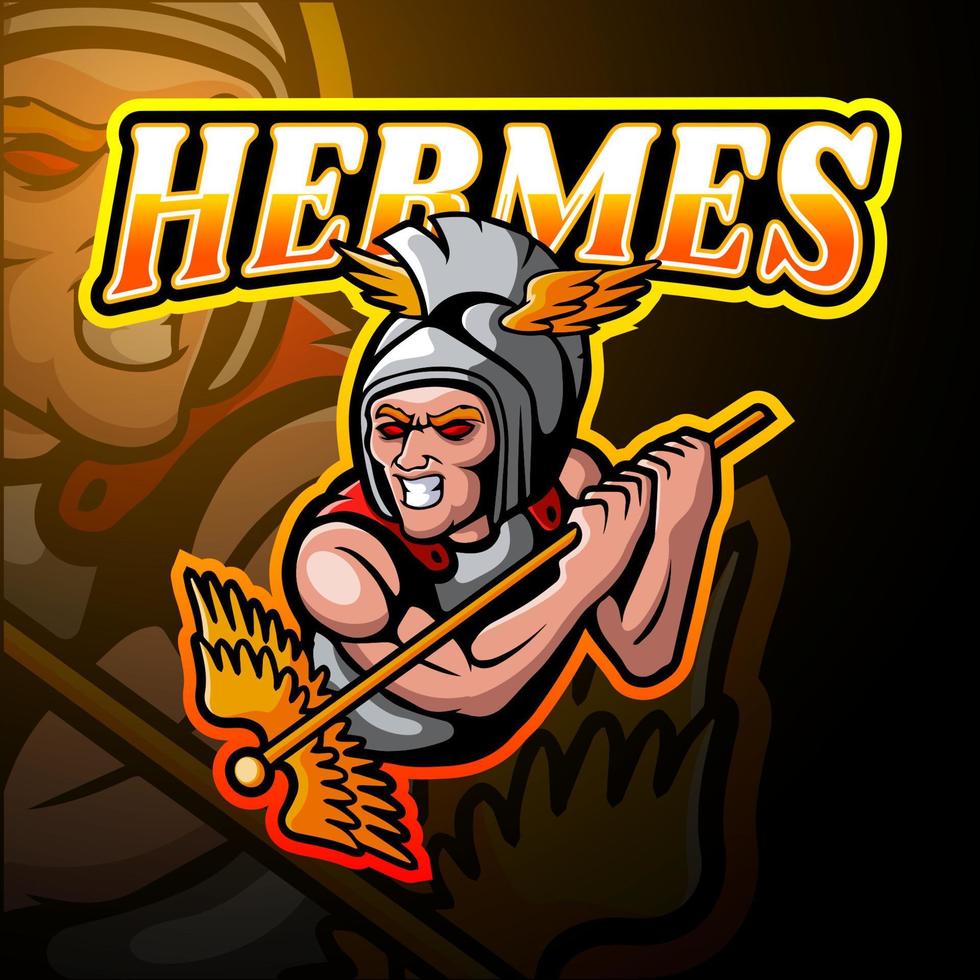 design della mascotte del logo esport di hermes vettore