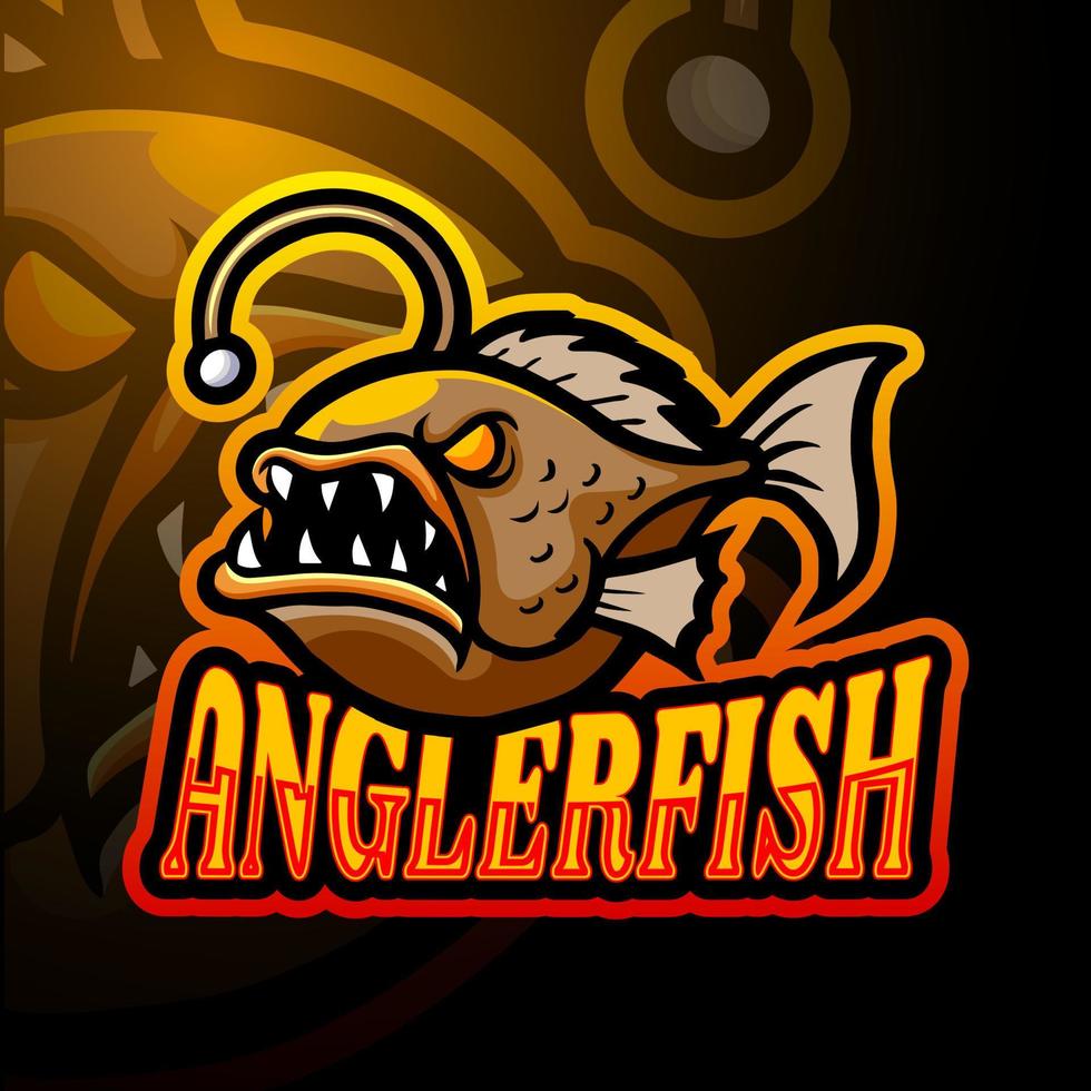design della mascotte del logo esport della rana pescatrice vettore