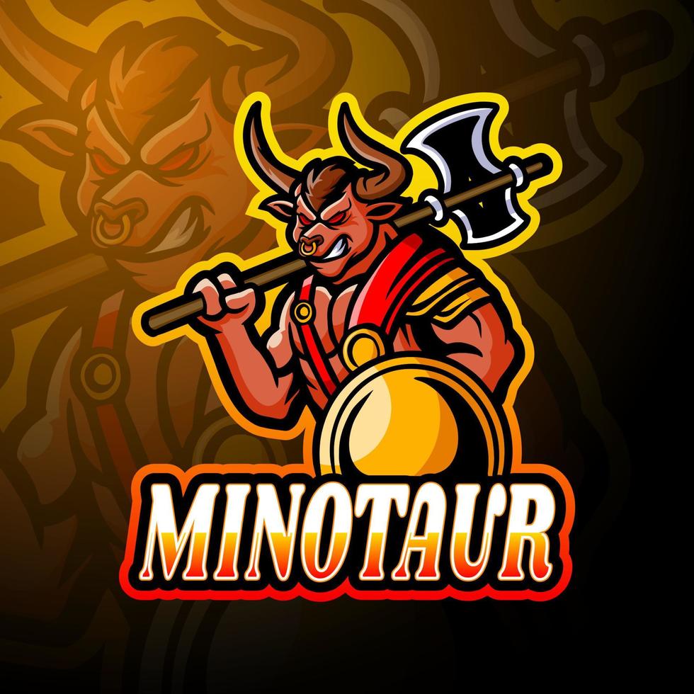 minotauro esport logo mascotte design vettore