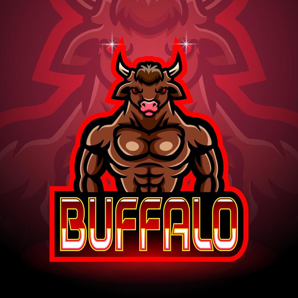 design della mascotte del logo esport di bufalo vettore