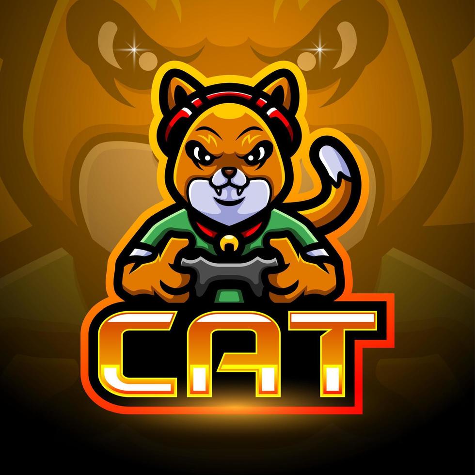 disegno della mascotte del logo di gioco del gatto vettore