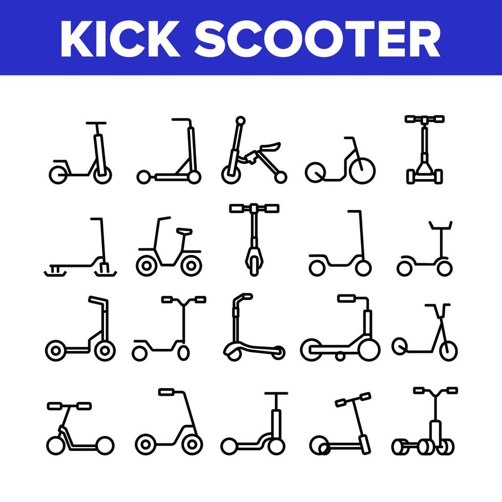 kick scooter veicolo raccolta icone set vettore