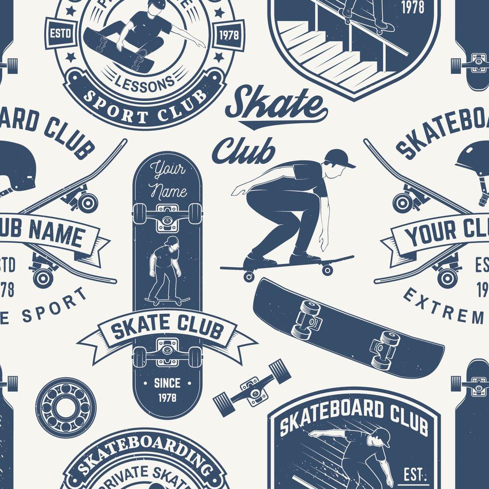 modello o fondo senza cuciture del club di skateboard e longboard. illustrazione vettoriale