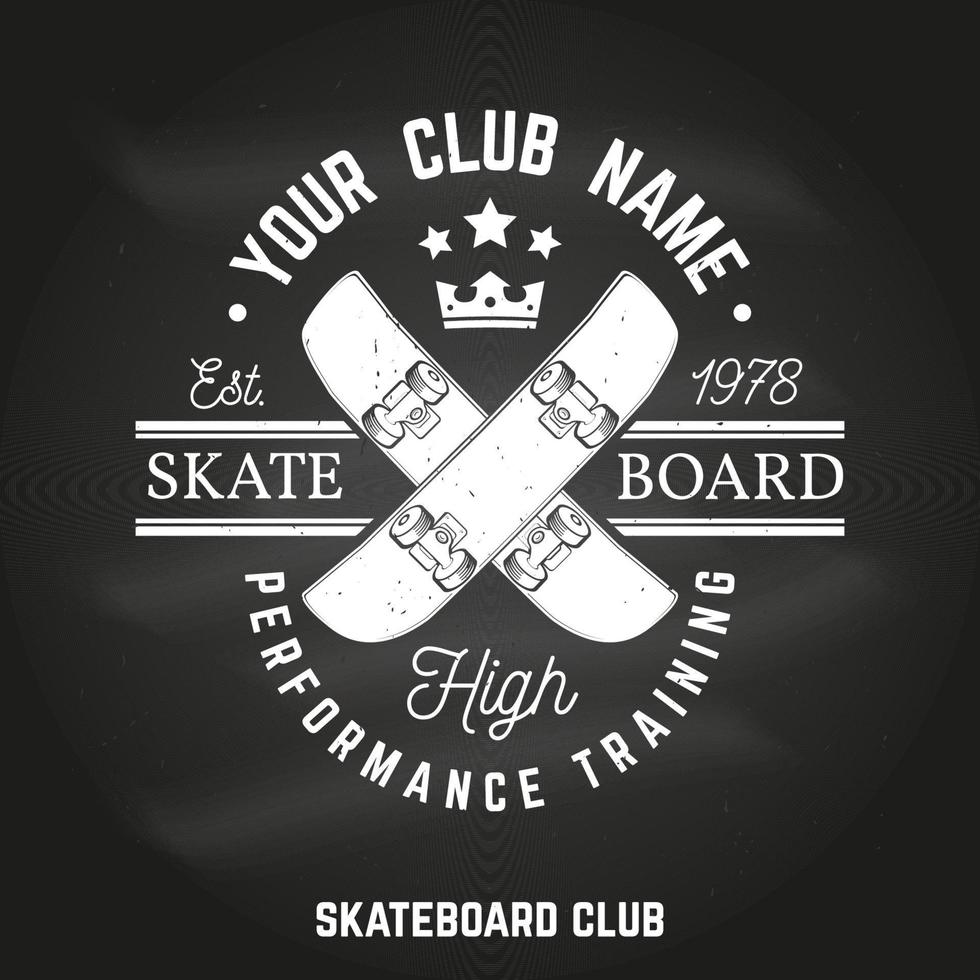 segno di skateboard club sulla lavagna. illustrazione vettoriale. vettore