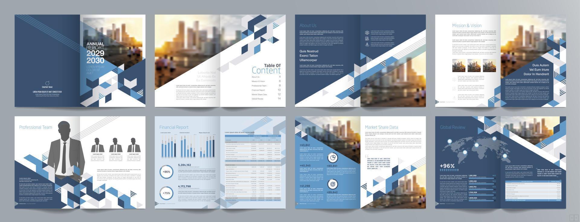 modello di brochure di guida di presentazione aziendale aziendale, relazione annuale, modello di progettazione di brochure aziendale geometrica piatta minimalista di 16 pagine, formato a4. vettore