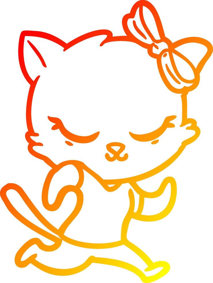 caldo gradiente di disegno simpatico cartone animato gatto con fiocco vettore