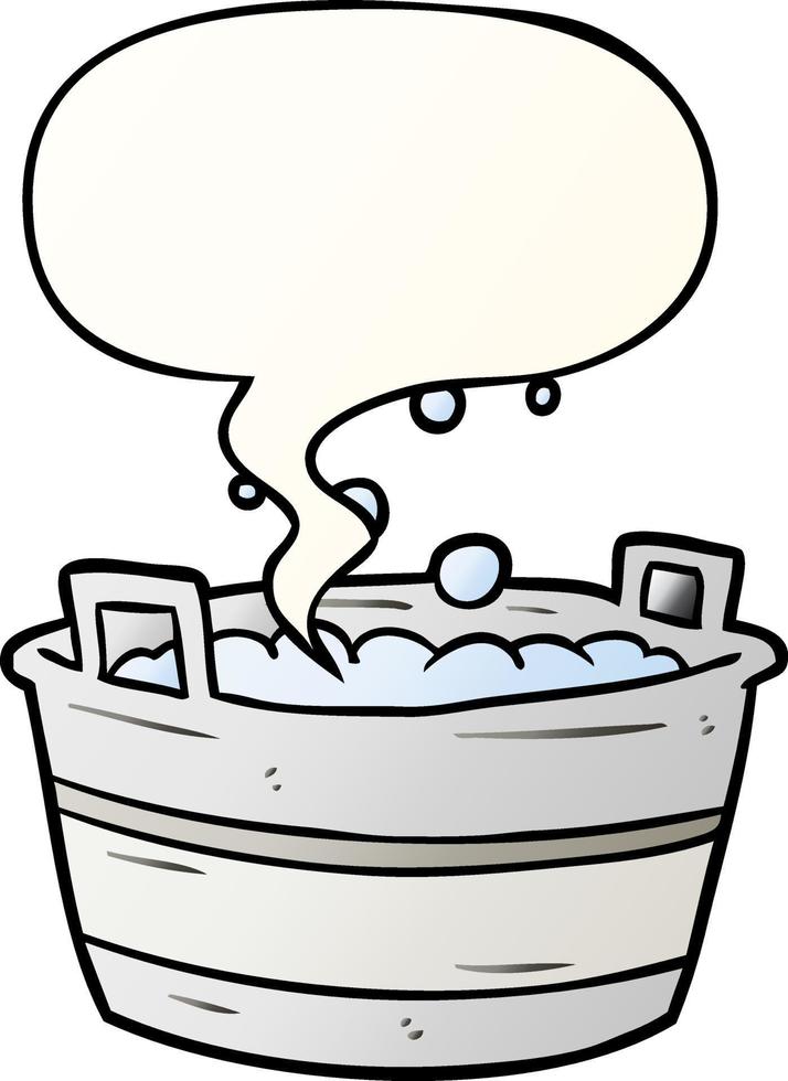 cartone animato vecchio bagno di latta pieno di acqua e fumetto in stile sfumato liscio vettore