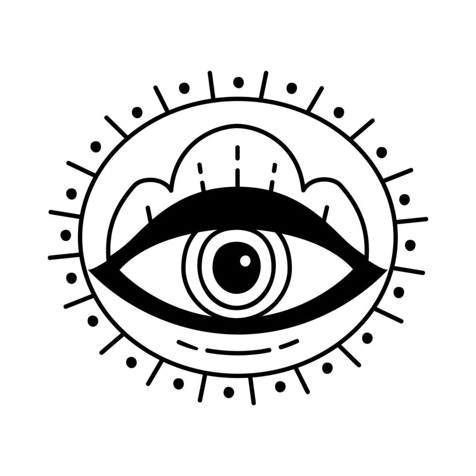 occhio di scarabocchio malvagio. talismano dell'occhio della stregoneria disegnato a mano, simbolo sacro magico vettore