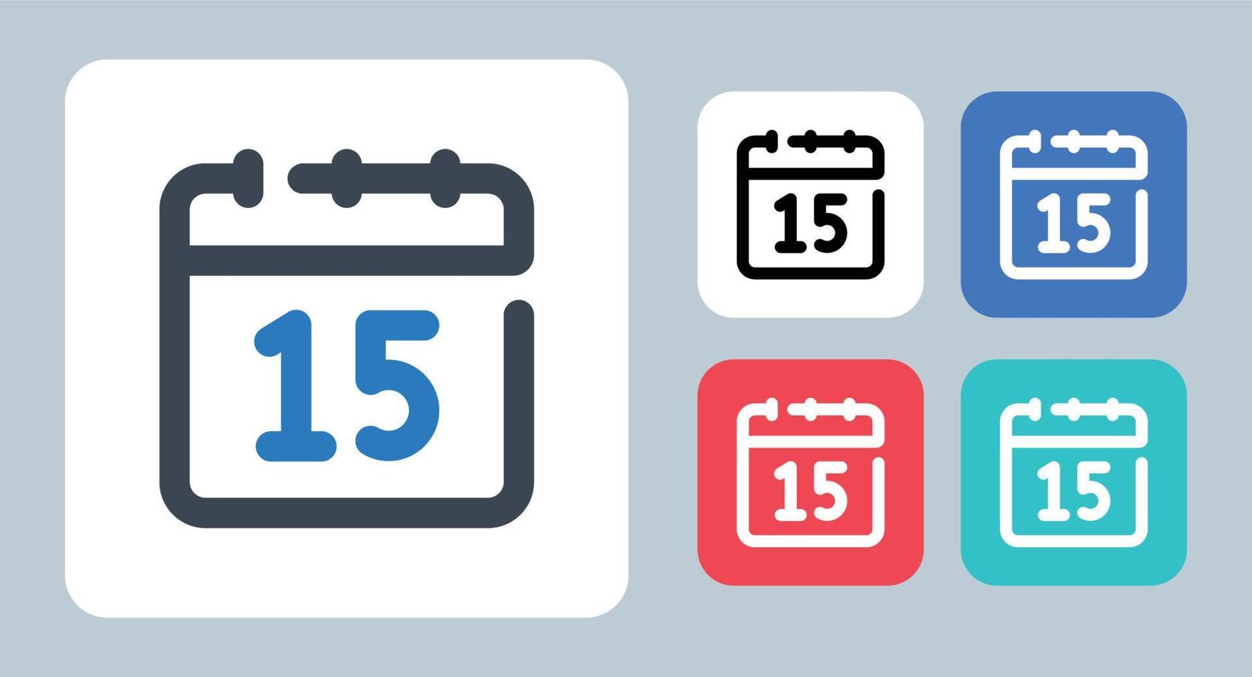 15 giorni icona - illustrazione vettoriale. 15, giorni, calendario, data, evento, orario, programma, mese, giorno, appuntamento, quindici, linea, contorno, piatto, icone. vettore