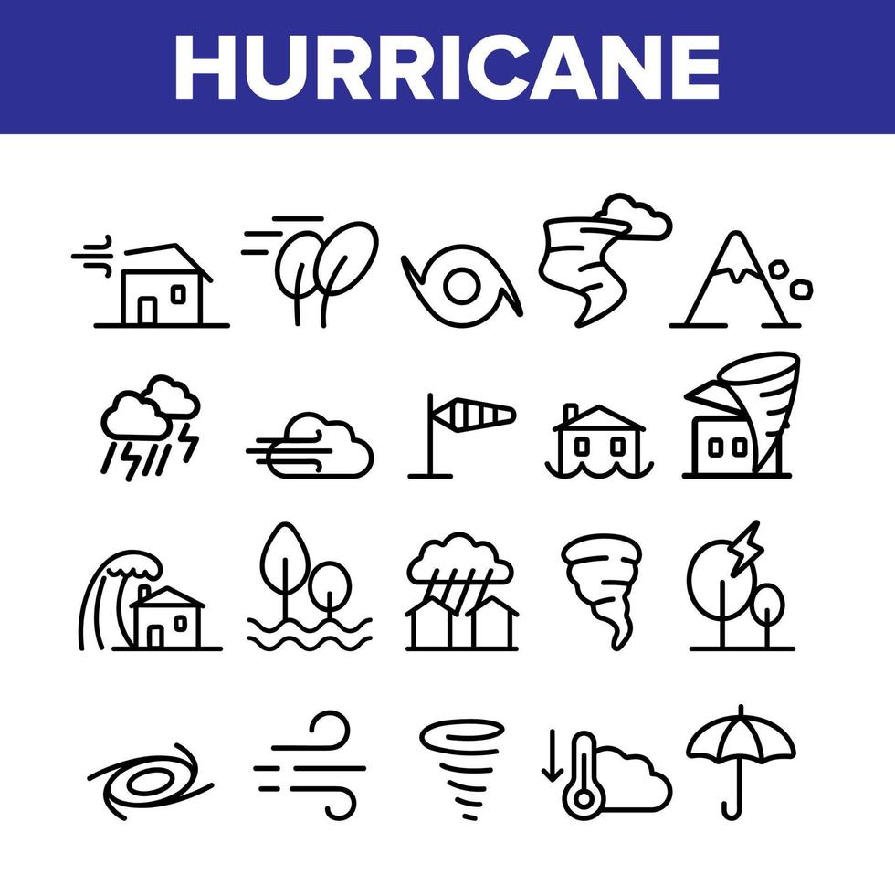 set di icone lineari vettoriali per disastri naturali di uragano