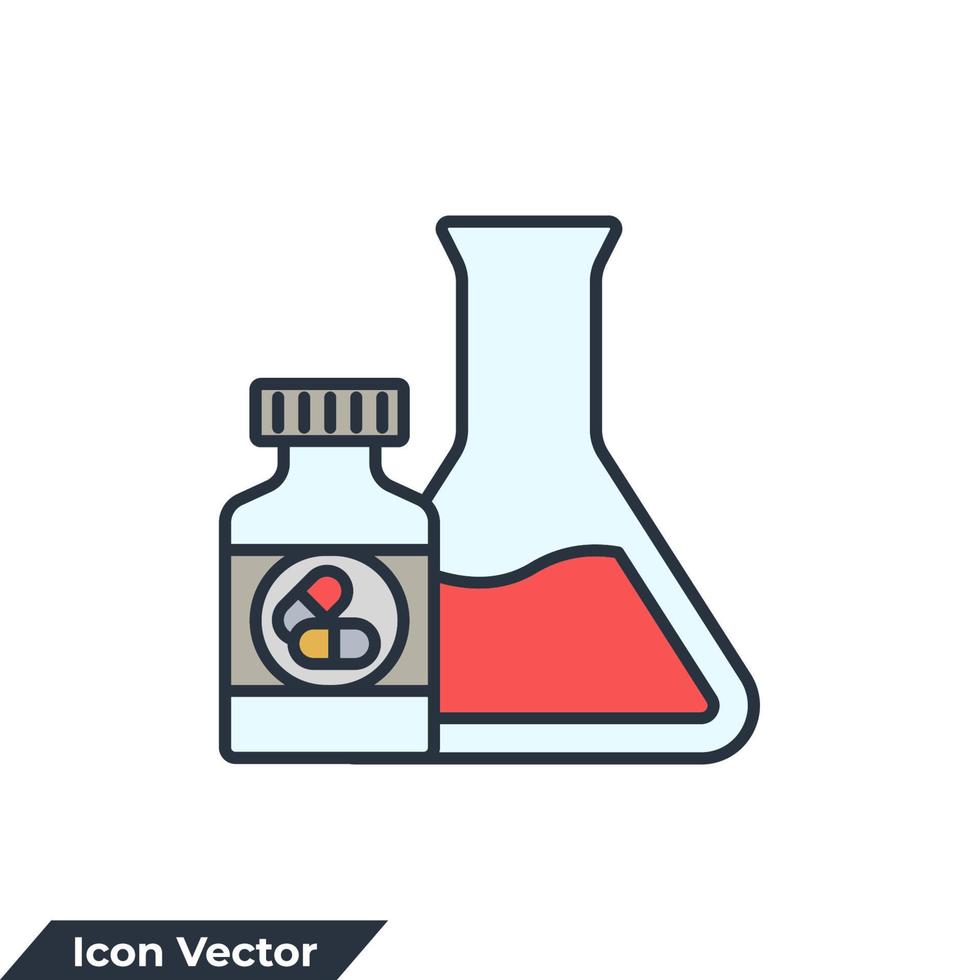 illustrazione vettoriale del logo dell'icona di farmacologia. modello di simbolo della pillola della provetta e della bottiglia per la raccolta di progettazione grafica e web