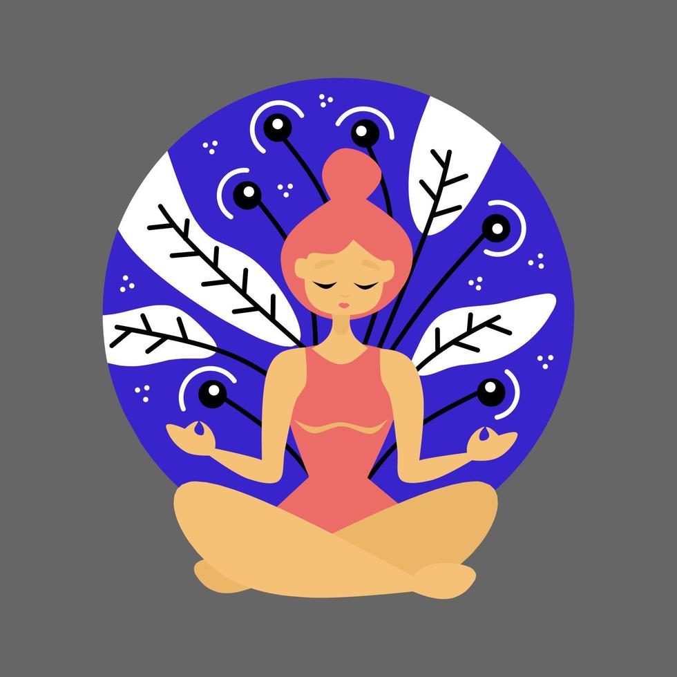 illustrazione vettoriale di una donna in meditazione disegnata in stile cartone animato
