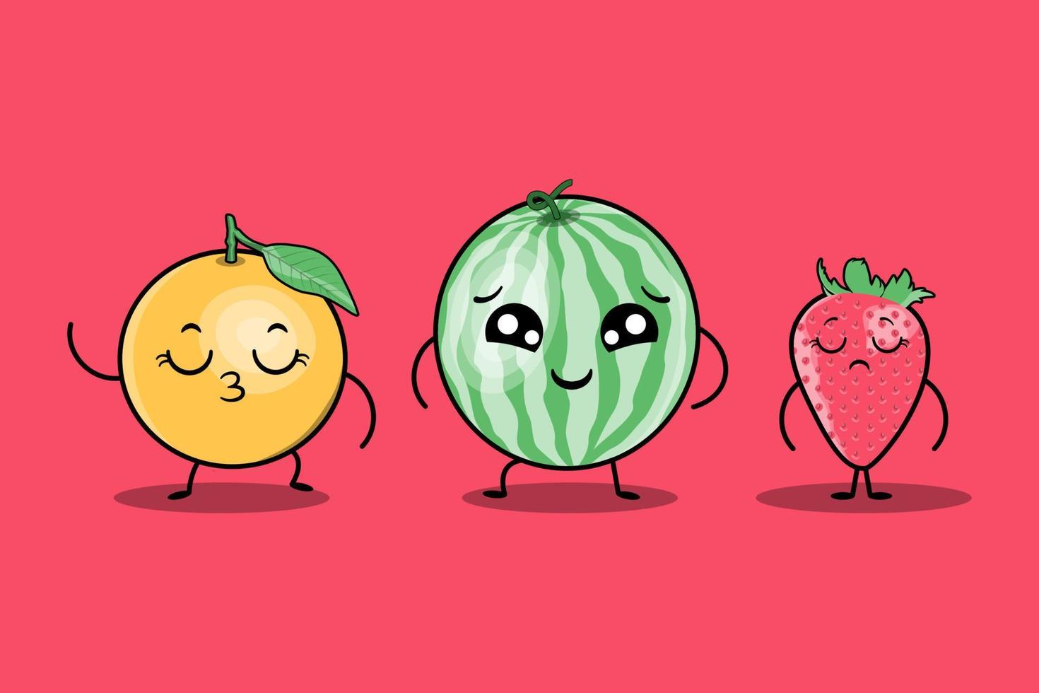 carino colorfull kawaii frutta personaggi dei cartoni animati vettore con molte espressioni