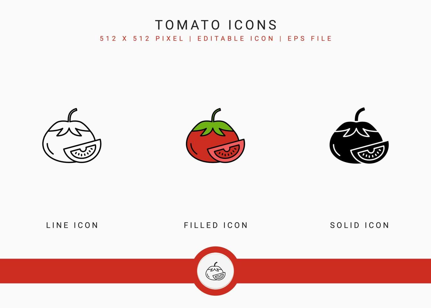 le icone del pomodoro impostano l'illustrazione vettoriale con lo stile della linea dell'icona solido. concetto sano vegetale. icona del tratto modificabile su sfondo isolato per il web design, l'interfaccia utente e l'applicazione mobile