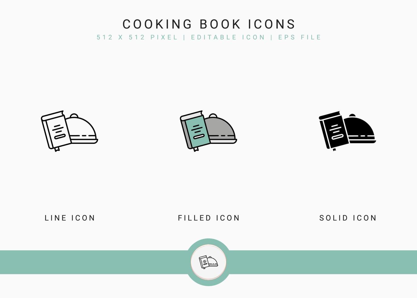 Le icone del libro di cucina impostano l'illustrazione vettoriale con lo stile della linea dell'icona solido. concetto di utensili da cucina. icona del tratto modificabile su sfondo isolato per il web design, l'interfaccia utente e l'applicazione mobile