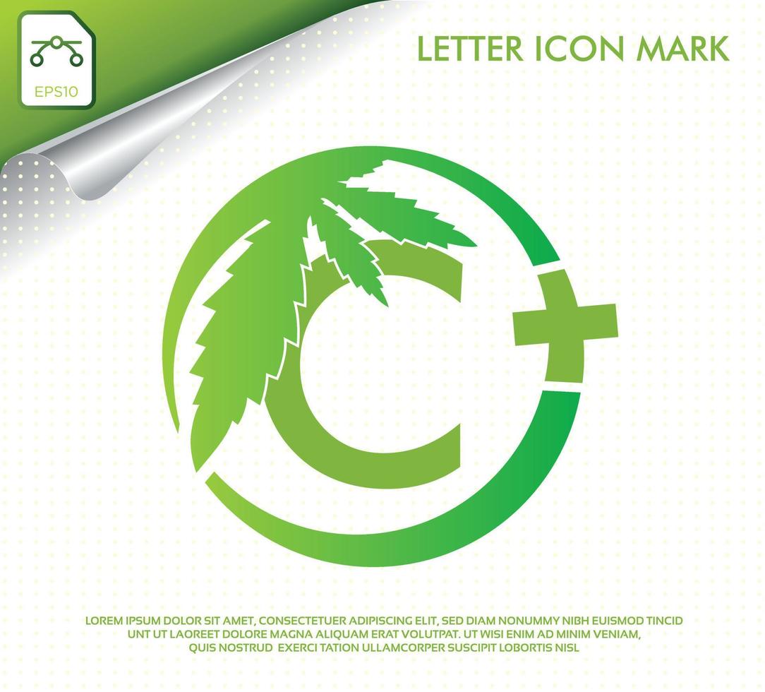 lettera c con logo vettoriale foglia di cannabis verde