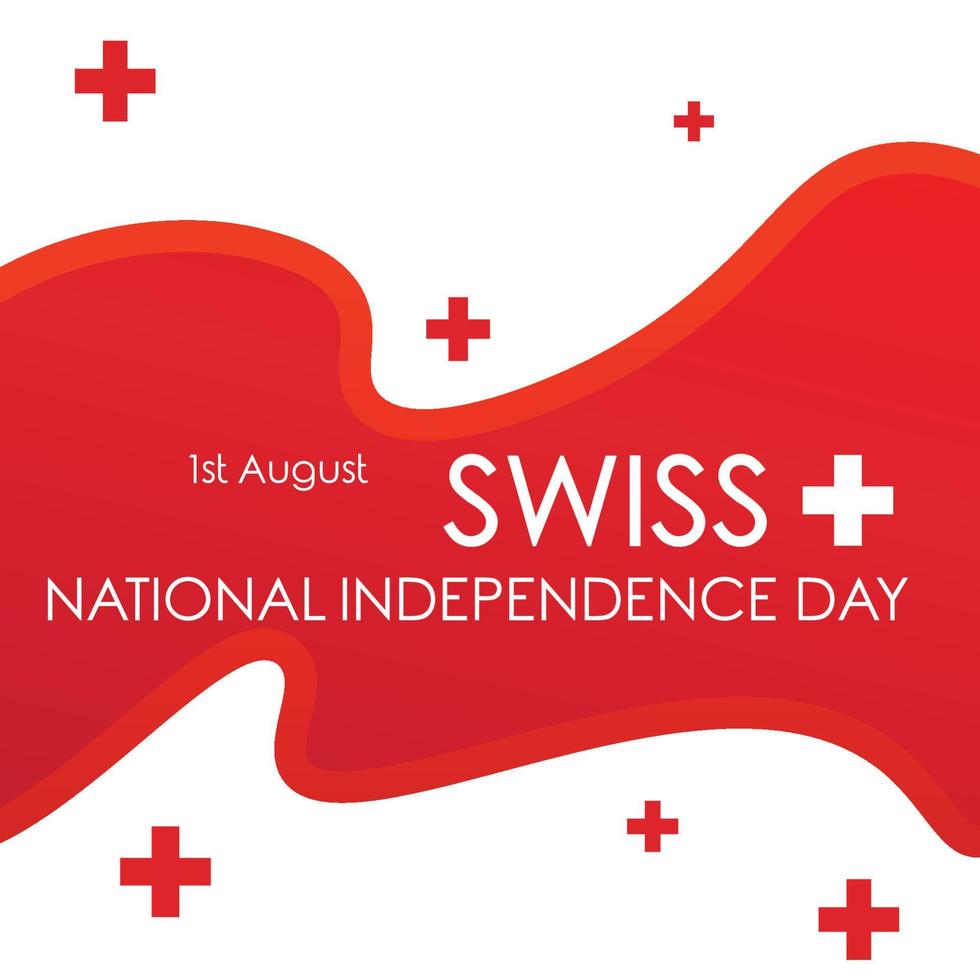 felice biglietto di auguri per la giornata nazionale svizzera, banner con illustrazione vettoriale di testo modello. svizzera festa commemorativa 1 agosto elemento di design con bandiera, croce, illustrazione piatta.