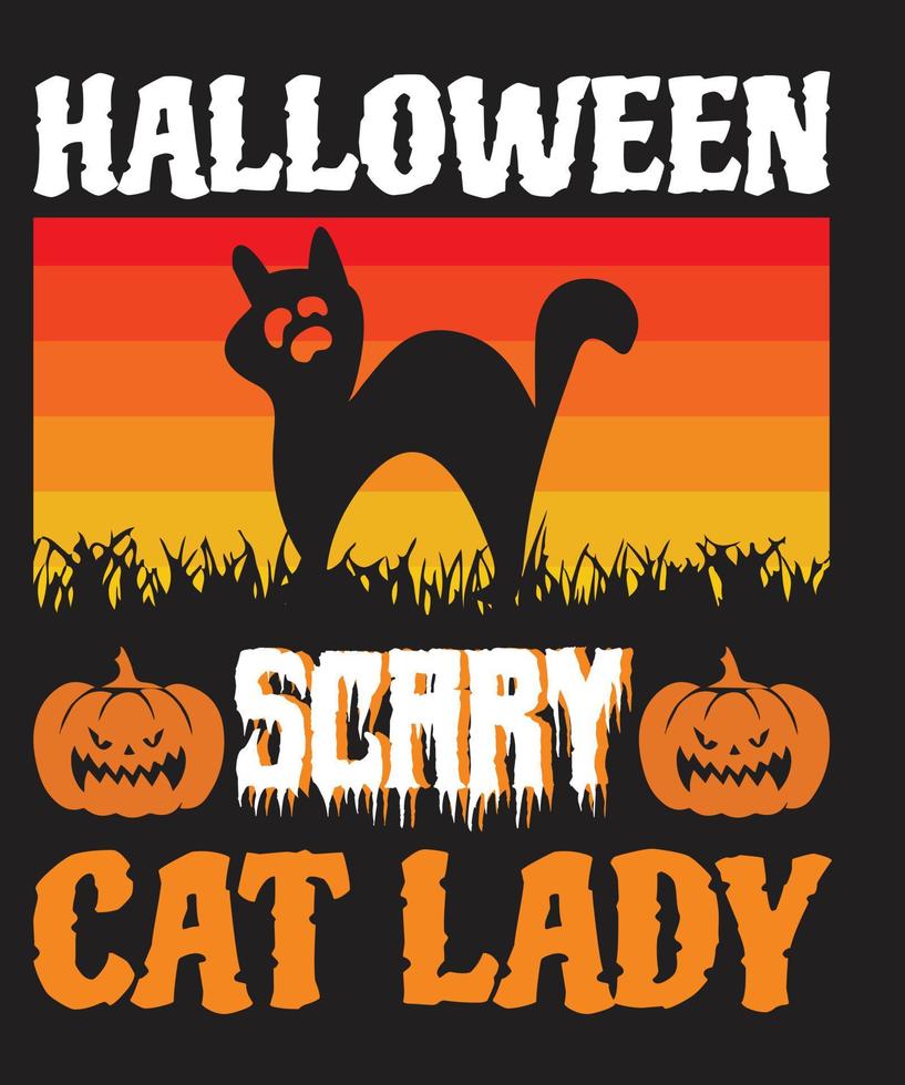 disegno della maglietta della signora del gatto spaventoso di halloween vettore