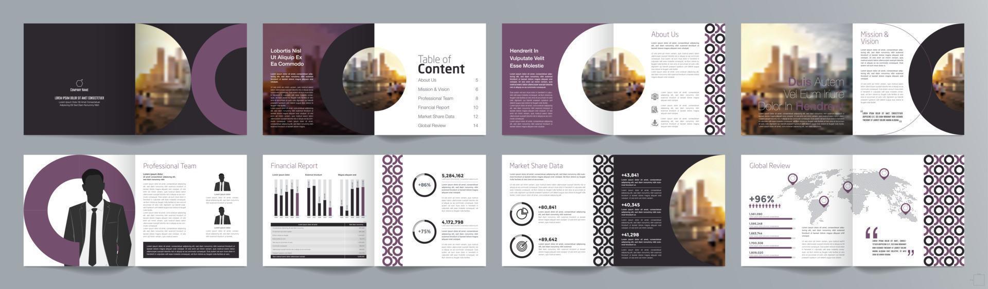 modello di brochure della guida di presentazione aziendale aziendale, relazione annuale, modello di progettazione di brochure aziendale geometrica piatta minimalista di 16 pagine, dimensioni quadrate. vettore