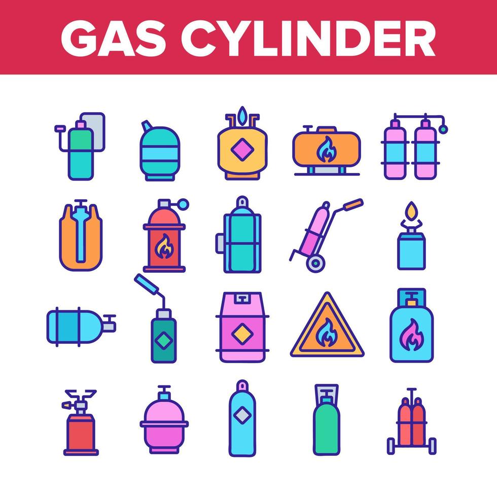 icone della raccolta dell'attrezzatura della bombola del gas impostano il vettore