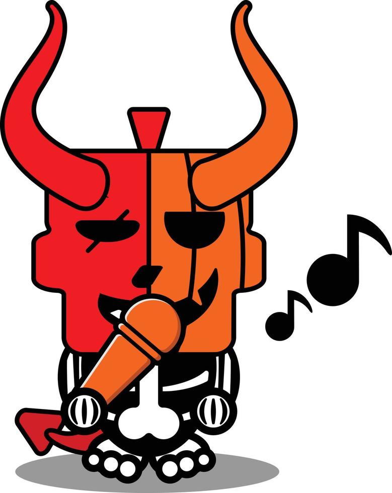 vettore cartone animato carino mascotte teschio zucca diavolo rosso cantando carattere