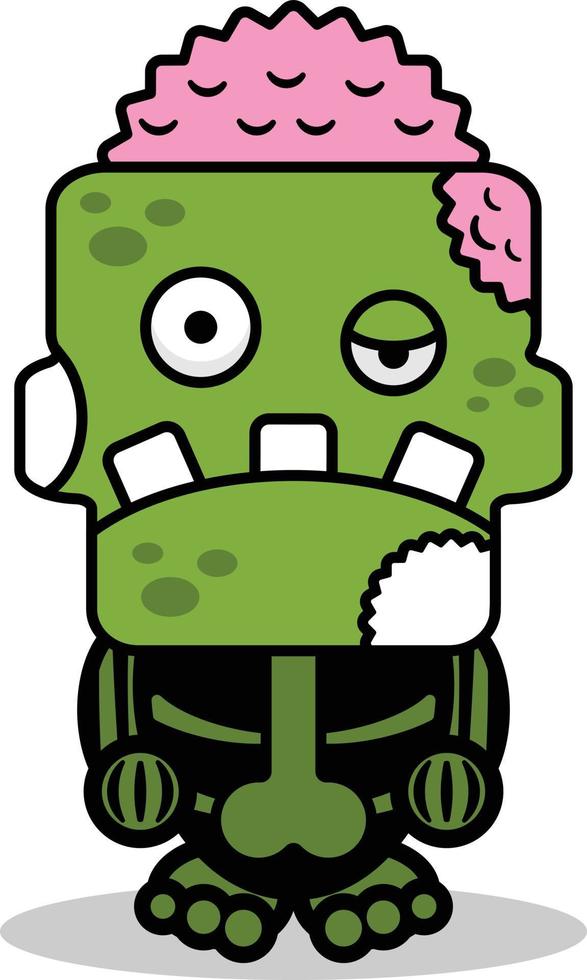 vettore cartone animato carino teschio verde zombie halloween mascotte personaggio