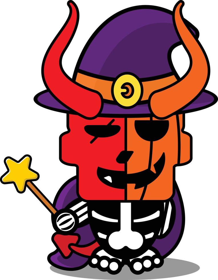 cartone animato vettore carino mascotte teschio zucca diavolo rosso strega costume personaggio