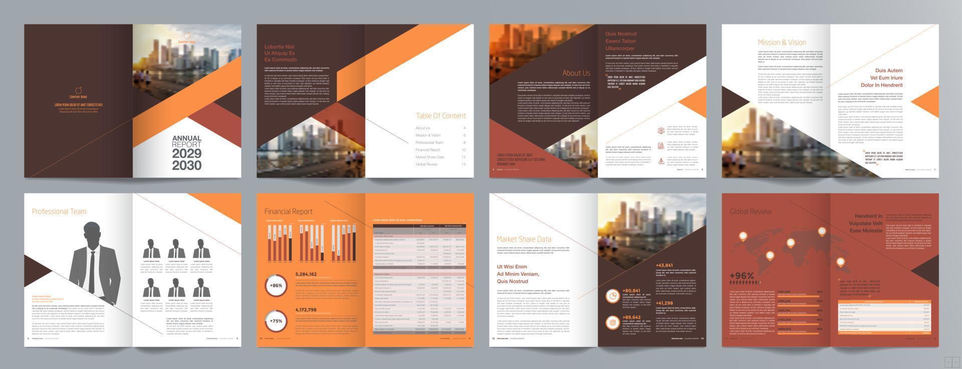 modello di brochure di guida di presentazione aziendale aziendale, relazione annuale, modello di progettazione di brochure aziendale geometrica piatta minimalista di 16 pagine, formato a4. vettore