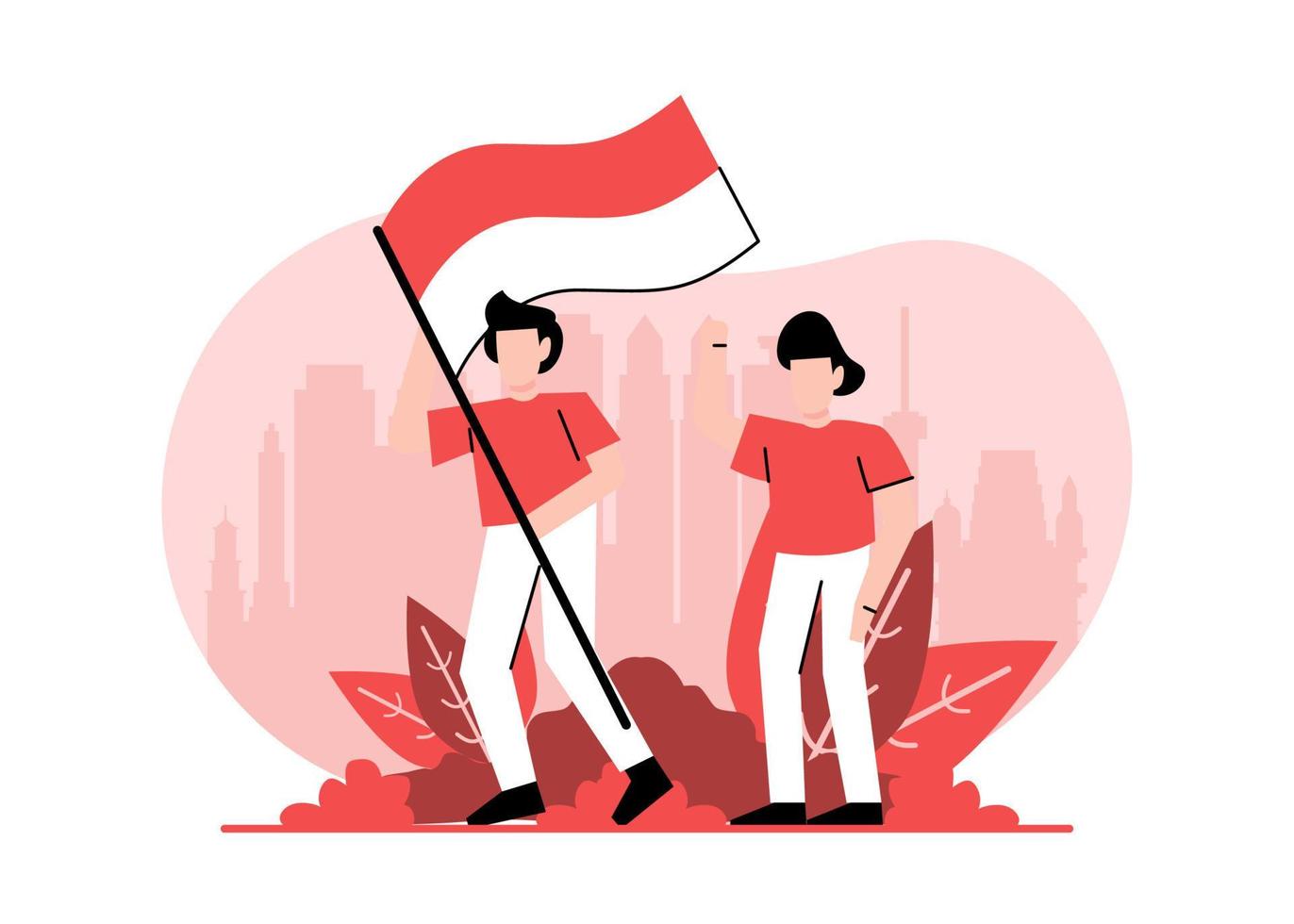 giorno dell'indipendenza dell'indonesia al 17 agosto illustrazione piatta vettore isolato. la cerimonia dei giovani rende omaggio alla bandiera indonesiana. l'innalzamento della bandiera dell'indonesia.