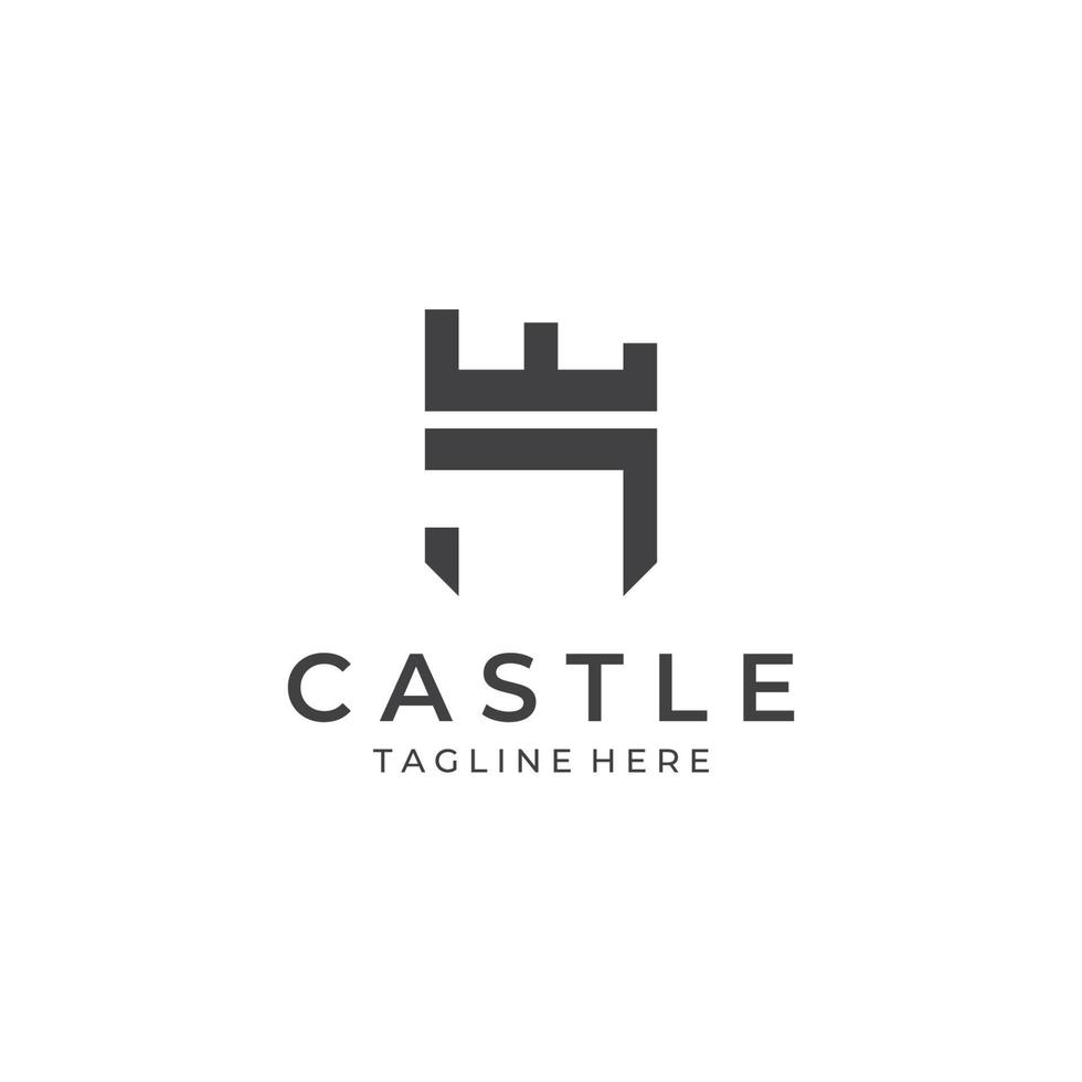 sagoma del logo del castello, logo del castello con modello di illustrazione vettoriale di design a combinazione di scudo.