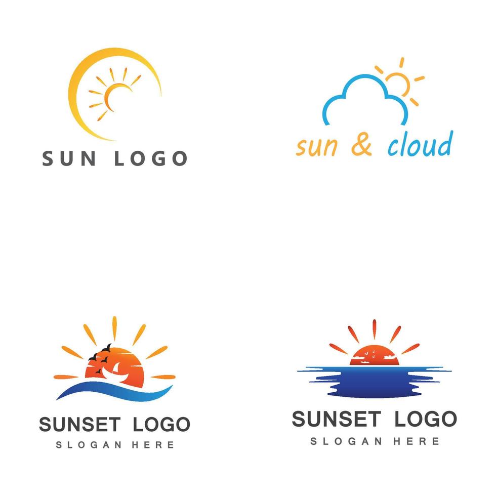 tramonto spiaggia logo simbolo illustrazione vettoriale modello di progettazione.