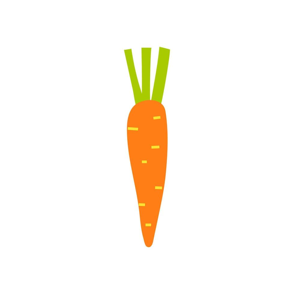 carota del fumetto isolata. illustrazione vettoriale di una carota arancione con cime verdi. cultura vegetale, ortaggio a radice su sfondo bianco.