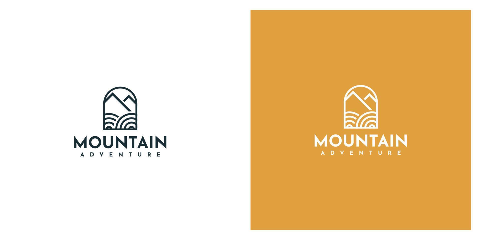 design del modello di logo avventura in montagna vettore