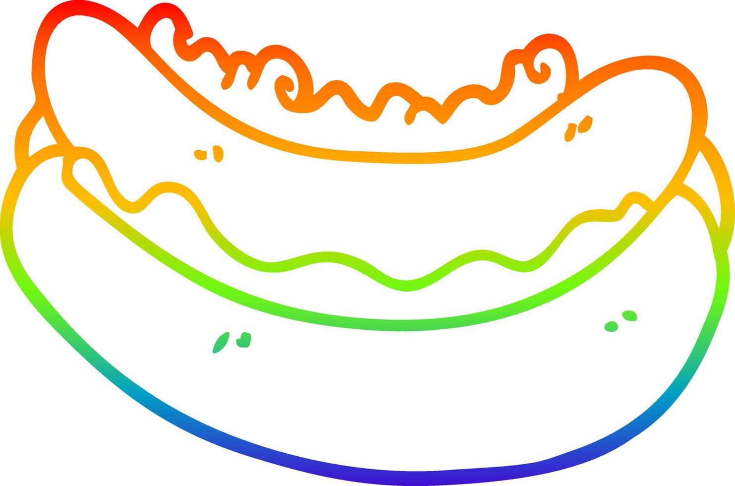 arcobaleno gradiente linea disegno cartone animato hotdog in un panino vettore
