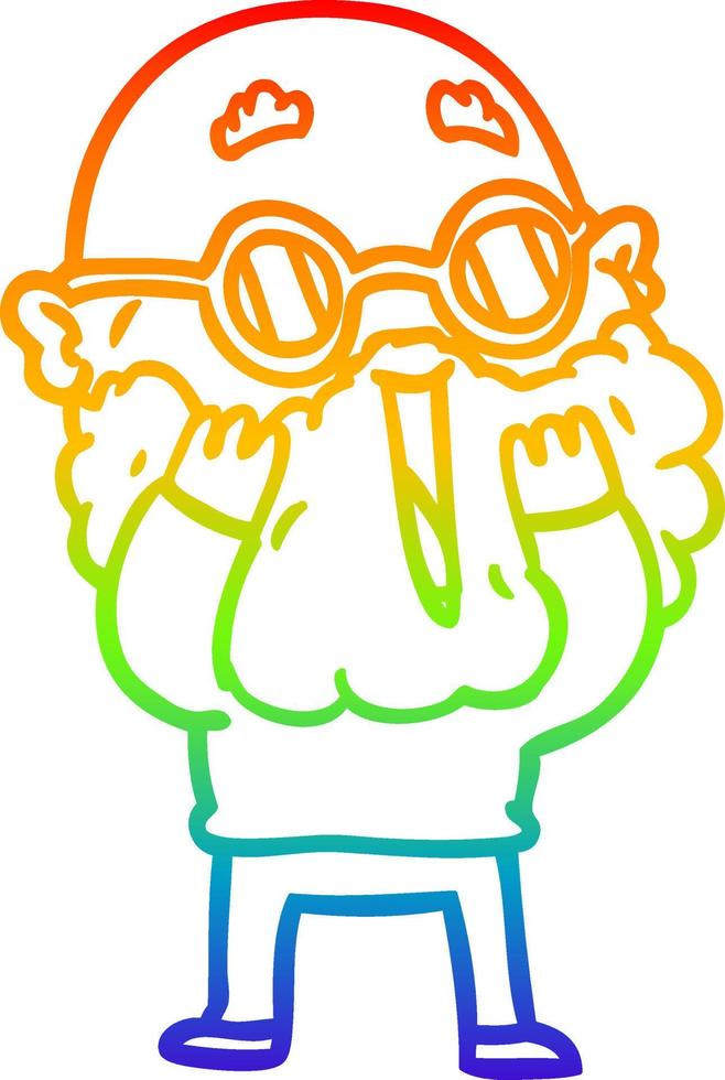 arcobaleno gradiente linea disegno cartone animato uomo stupito con la barba vettore